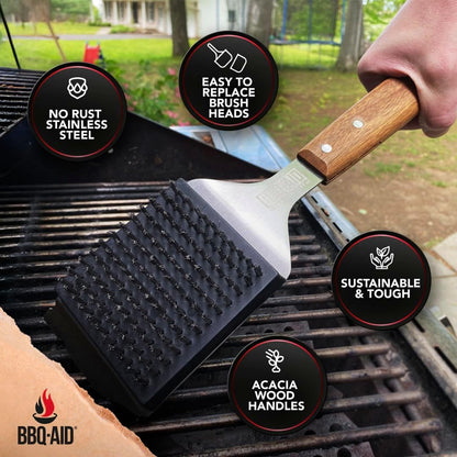 BBQ-AID Grill Brush for Outdoor Grill Bristle Free - 18" BBQ Brush for Grill Cleaning Kit - Safe BBQ Grill Cleaner Brush and Scraper - Stainless Grill Cleaning Brush for Any Grill, Grill Accessories