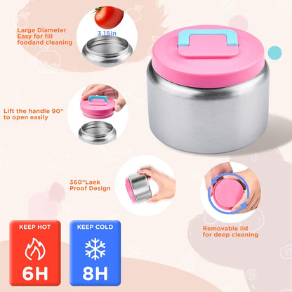 MAISON HUIS Bento Box for Kids with 8oz Soup Thermo, Insulated Lunch Bag & 17oz Water Bottle, 2-Compartment Bento Box with Built-In Ice Pack, Leak-Proof & BPA-Free (Purple)