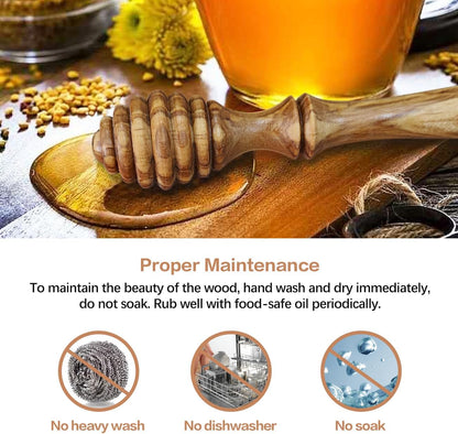 Beech Wooden Honey Dipper Sticks Set of 2, 7.1 Inch Wooden Honey Spoons for Honey Jar, Perfect Honey Stirring Tool, Unique Honey Sticks for Tea, Kitchen and Wedding Favors