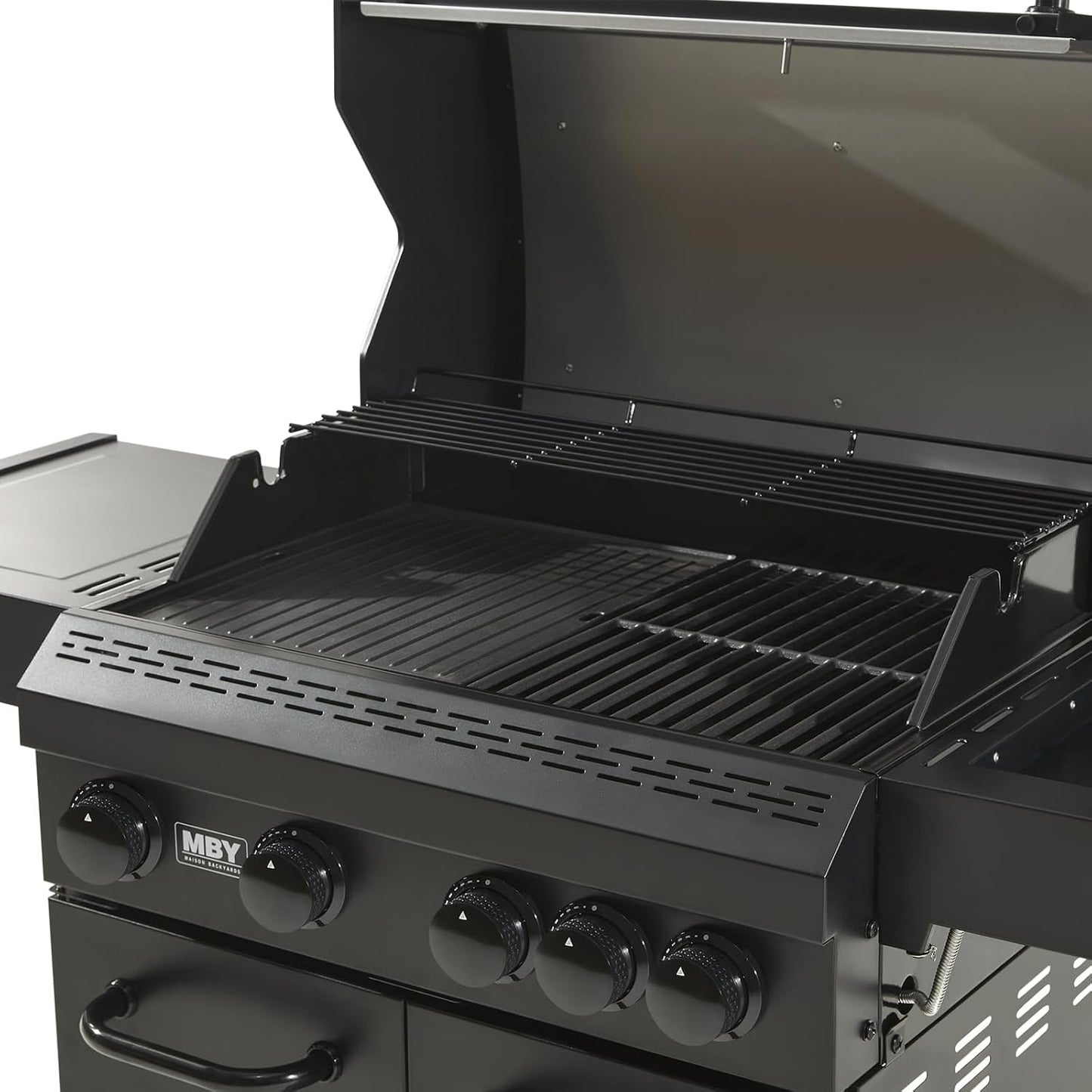 4 + 1 Burner Gas Grill Cast Iron Griddle Grill Combo, BBQ Propane Grills with Side Burner 50000BTU Heavy Duty Barbucue Grill With Cover, Black