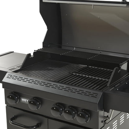4 + 1 Burner Gas Grill Cast Iron Griddle Grill Combo, BBQ Propane Grills with Side Burner 50000BTU Heavy Duty Barbucue Grill With Cover, Black