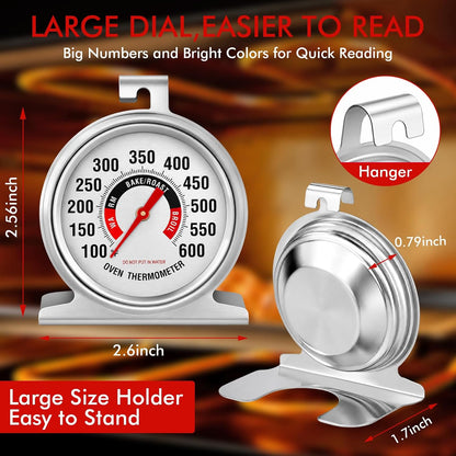 8 Pack Large Dial Oven Thermometer for Gas & Electric Oven, 100-600°F Oven Temperature Gauge Safety Leave, Easy-to-Read with Large Bright Numbers for Cooking Baking Grilling Smoker