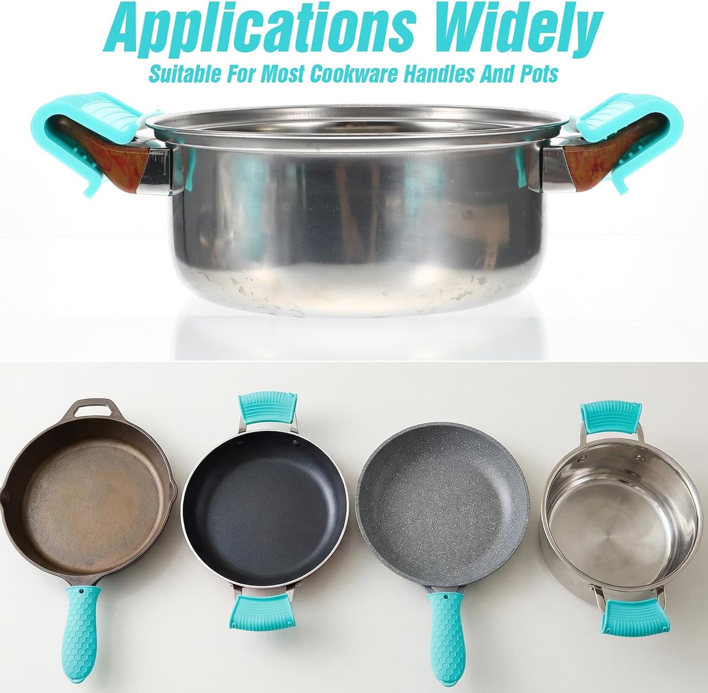 16Pcs Cast Iron Handle Cover Set, Non-Slip Silicone Pot Handle Cover for Frying Pans, Heat Resistant Silicone Handle for Cast Iron Skillet, Casserole Cookware, Cast Iron Skillet Handle Covers, Lake Bl