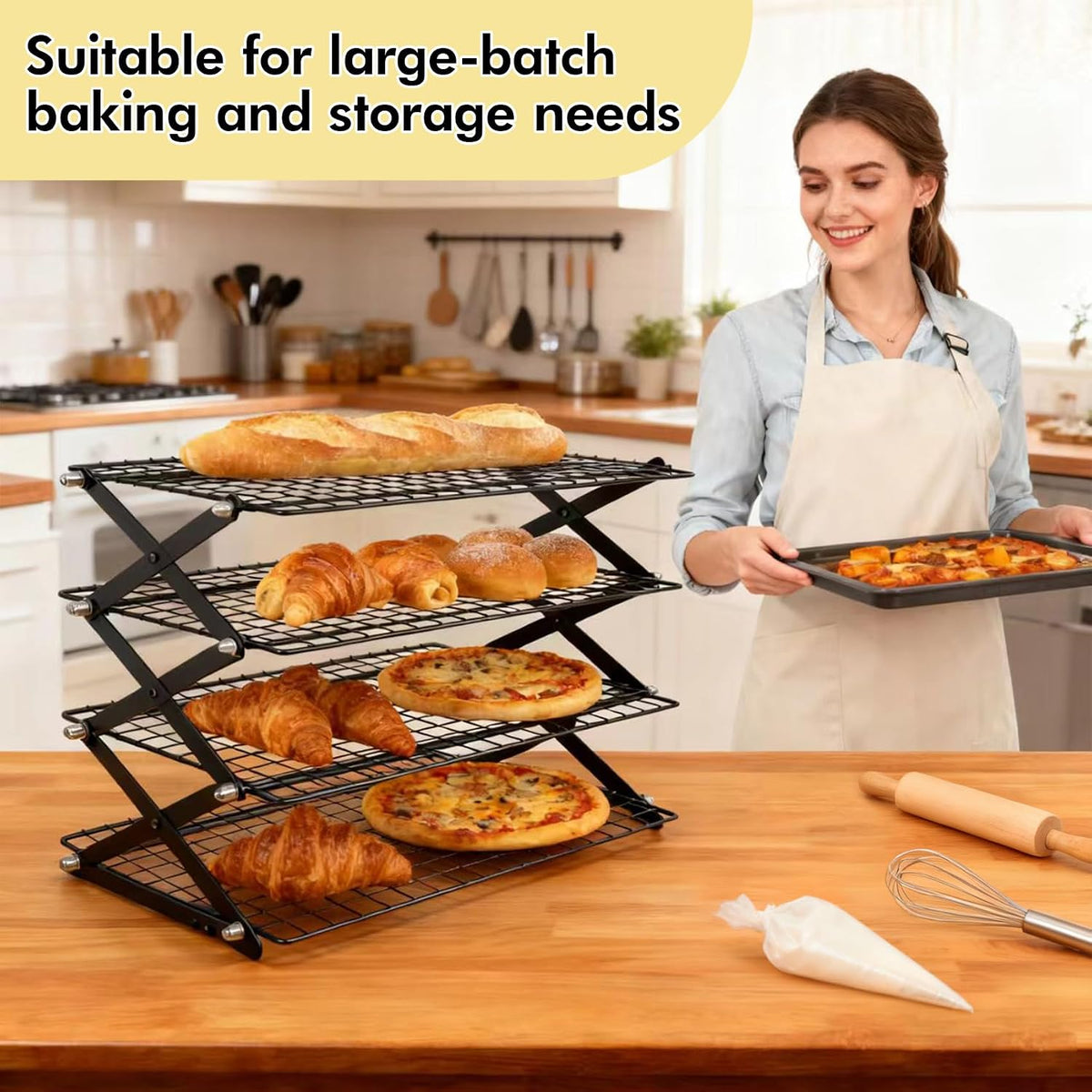 4 Tier Collapsible Cooling Rack for Baking, Adjustable cooling Rack