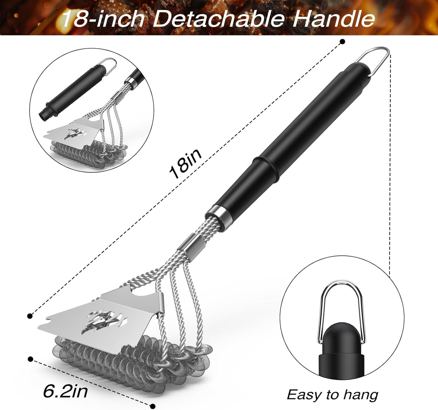 TNTOR Grill Brush Bristle Free with Scraper, 18" Adjustable Handle BBQ Grill Brush for Outdoor Grill, Extra Strong Grill Cleaner Brush for Grill/Smoker/Gas/Charcoal, Grill Gifts for Men/Dad