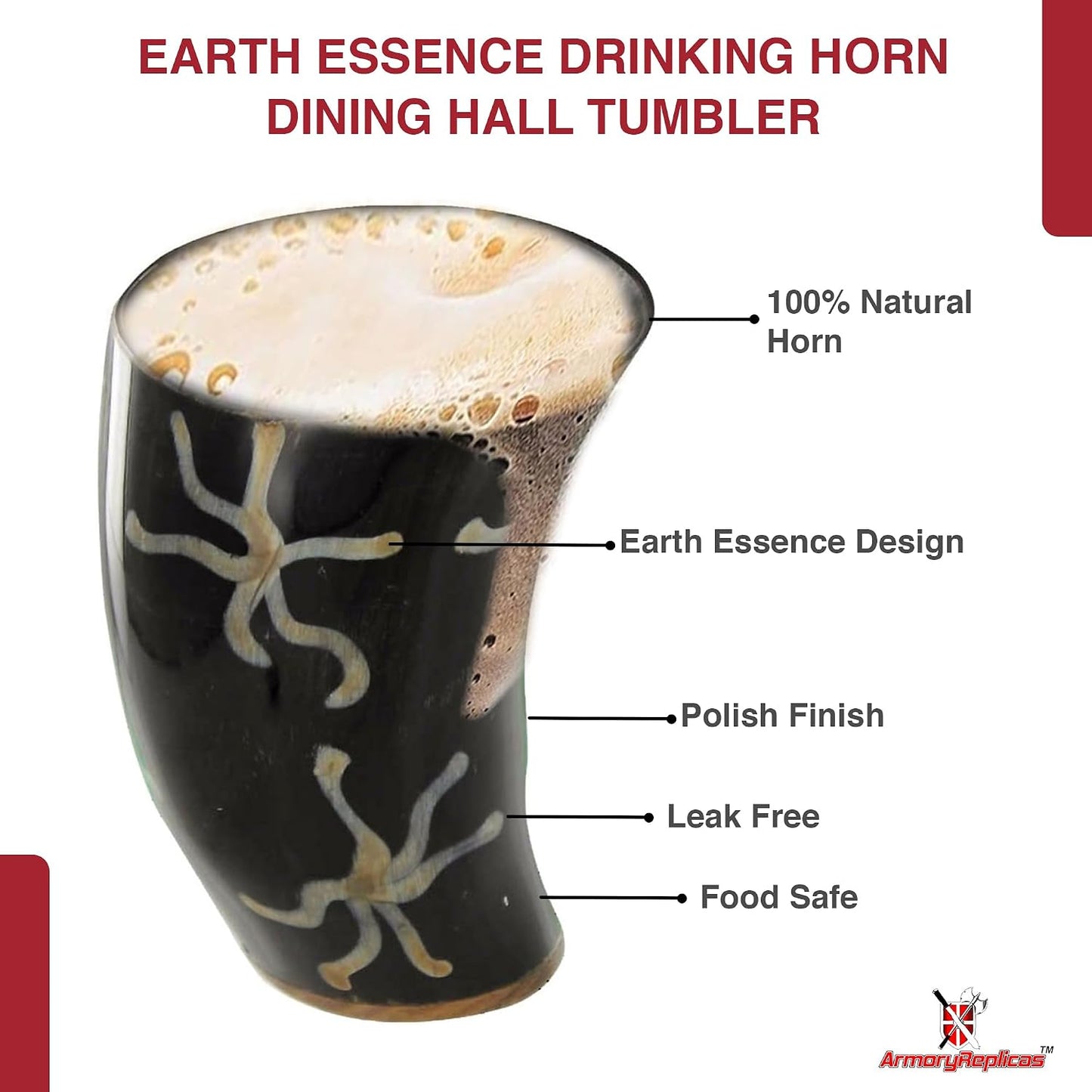 Armory Replicas™ 3-Piece Buffalo Drinking Horn Set – Handmade Natural Horn Cups with Earth Design, Viking Style Mead Ale Wine Cups for Feasts, Parties & Collectors