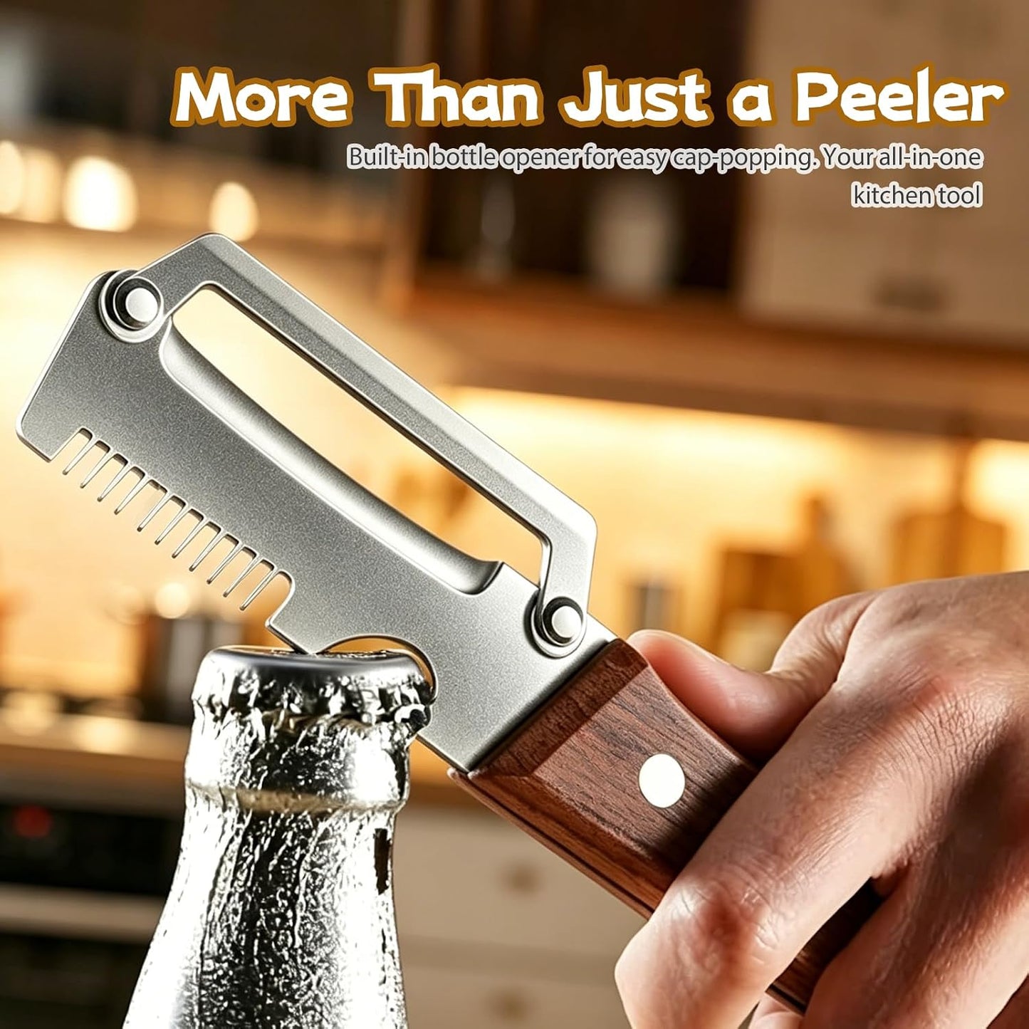 3 in 1 Multifunctional Vegetable Peeler, Heavy Duty Stainless Steel Peeler with Ergonomic Handle, Built-in Bottle Opener, Julienne Peeler & Hanging Hook, Smooth Peeling for Vegetables, Fruits (2 Pack)