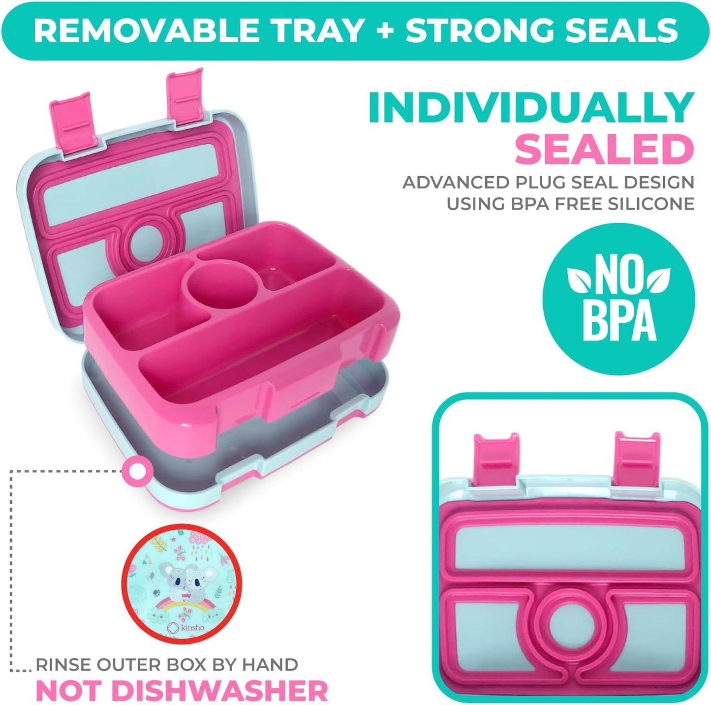 Kids Lunch Box - Bento Box for Boys Toddler Daycare, 4 Portion Sections with Lid, Snack Container Pre-School Kid Lunches Toddlers Removable Tray BPA Free, 3+ Years Old, Blue Rocket Dinosaur