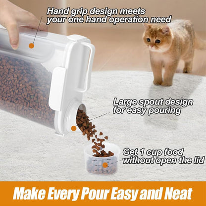 Dog Cat Food Storage Container, Pet Food Pourable Container Airtight with Large Spout & Cup, BPA-Free Plastic Food Dispenser for Pet Food, Bird Seed, Rice, Flour (Dark Gray, 2.5L)