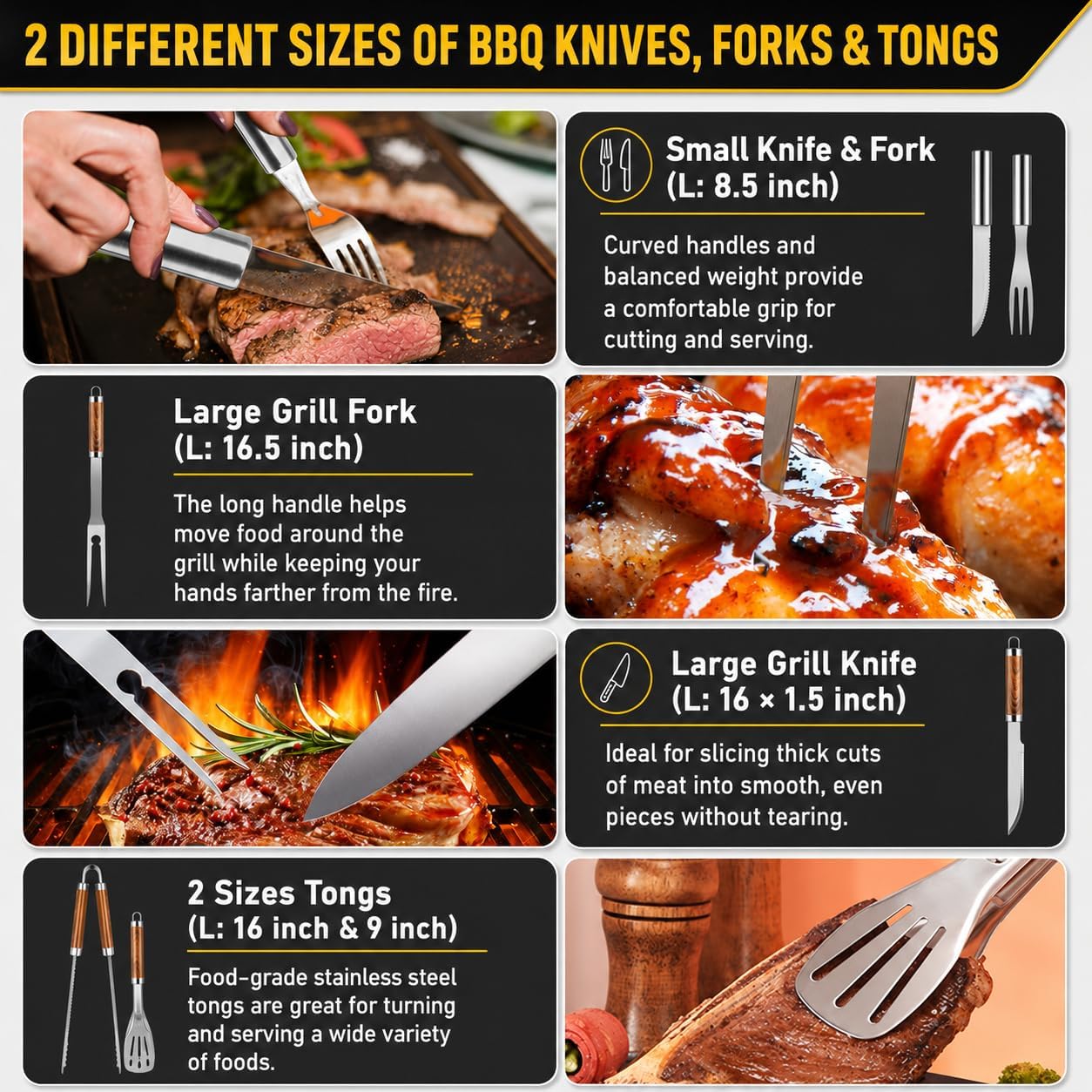 34Pcs Grill Accessories Grilling Gifts for Men, 16 Inches Heavy Duty BBQ Accessories, Stainless Steel BBQ Tools with Thermometer, Grill Mats for Backyard, BBQ Gifts Set for Men Women