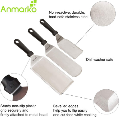 Metal Spatula Set Stainless Steel Hamburger Turner Griddle Flipper Scraper for BBQ Grill Flat Top