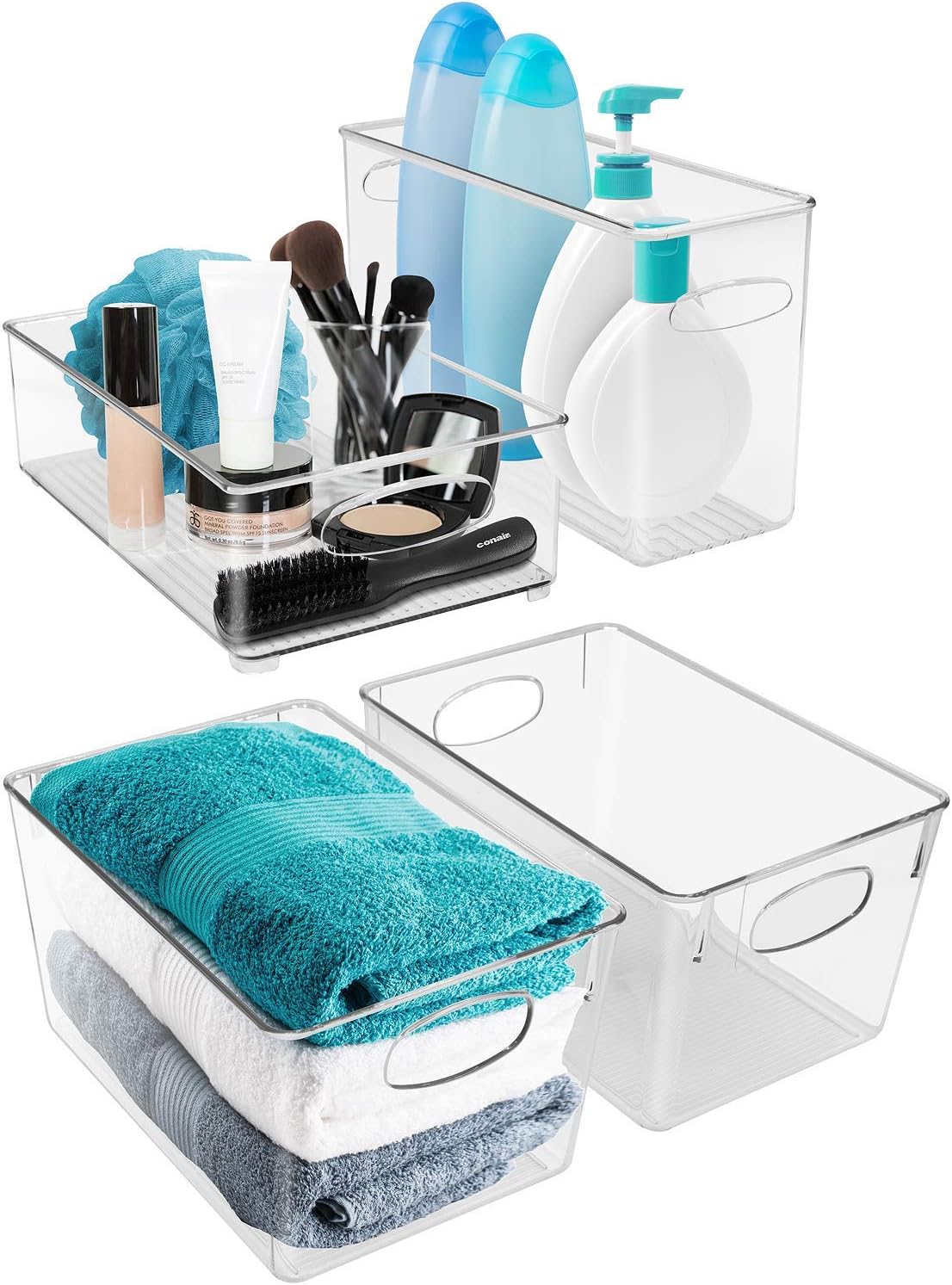 Sorbus Plastic Storage Bins Stackable Clear Pantry Organizer Box Bin for Organizing Kitchen Fridge, Food, Snack Pantry, Fruit, Vegetables, Bathroom, Wide & Narrow Deep Container Set