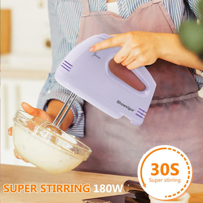 Showvigor Electric Hand Mixer with Stainless Steel Mixing Bowl Set –7 Speeds Turbo-Boost Hand Mixer with Large Mixing Bowls, Measuring Cups, Spoons & Spatula for Kitchen Cakes Eggs Baking(Pink)