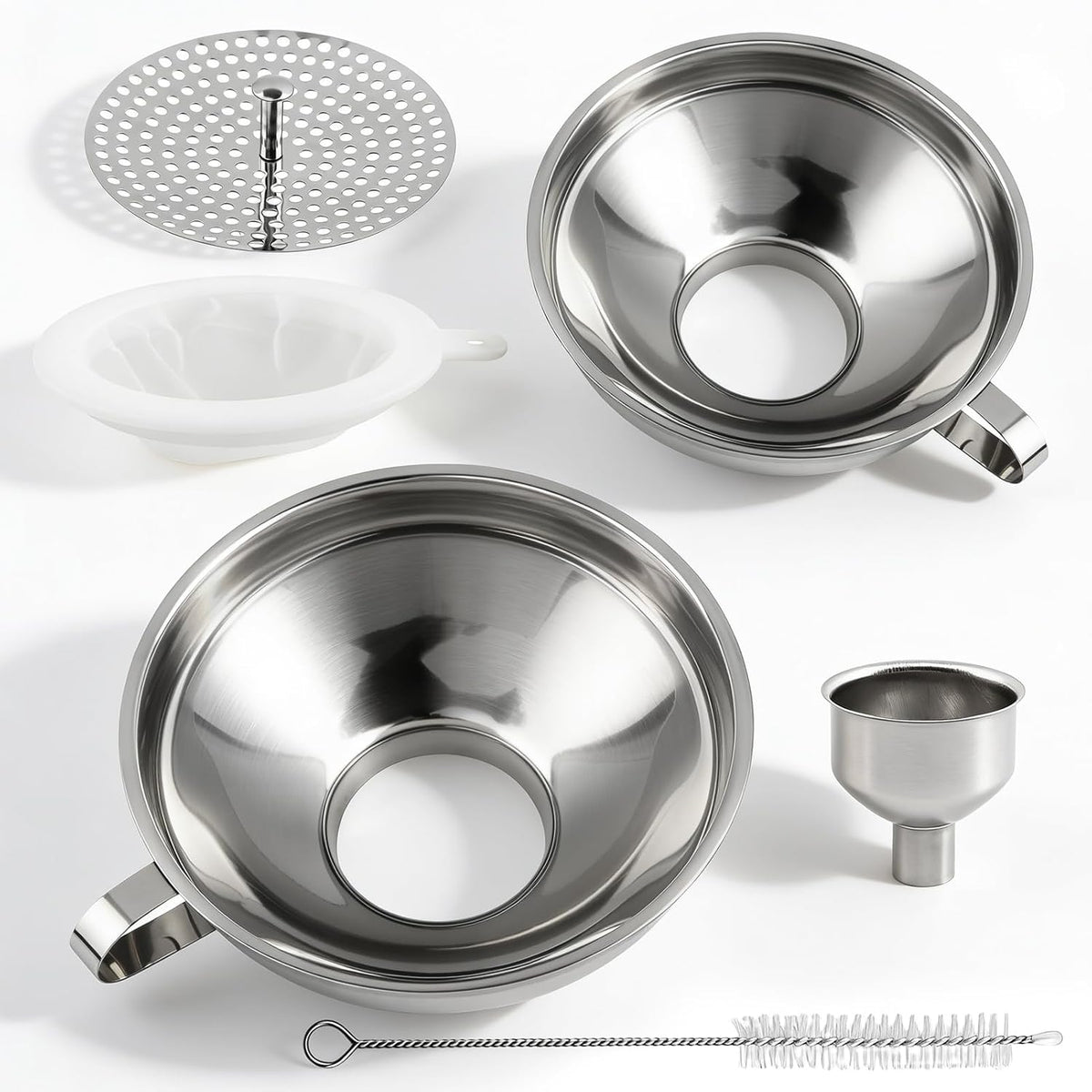 Stainless Steel Canning Funnels for Filling Mason Jars, Wide Mouth Funnels for Kitchen Use, Kitchen Gadgets Canning Supplies Kit - 5 Pack