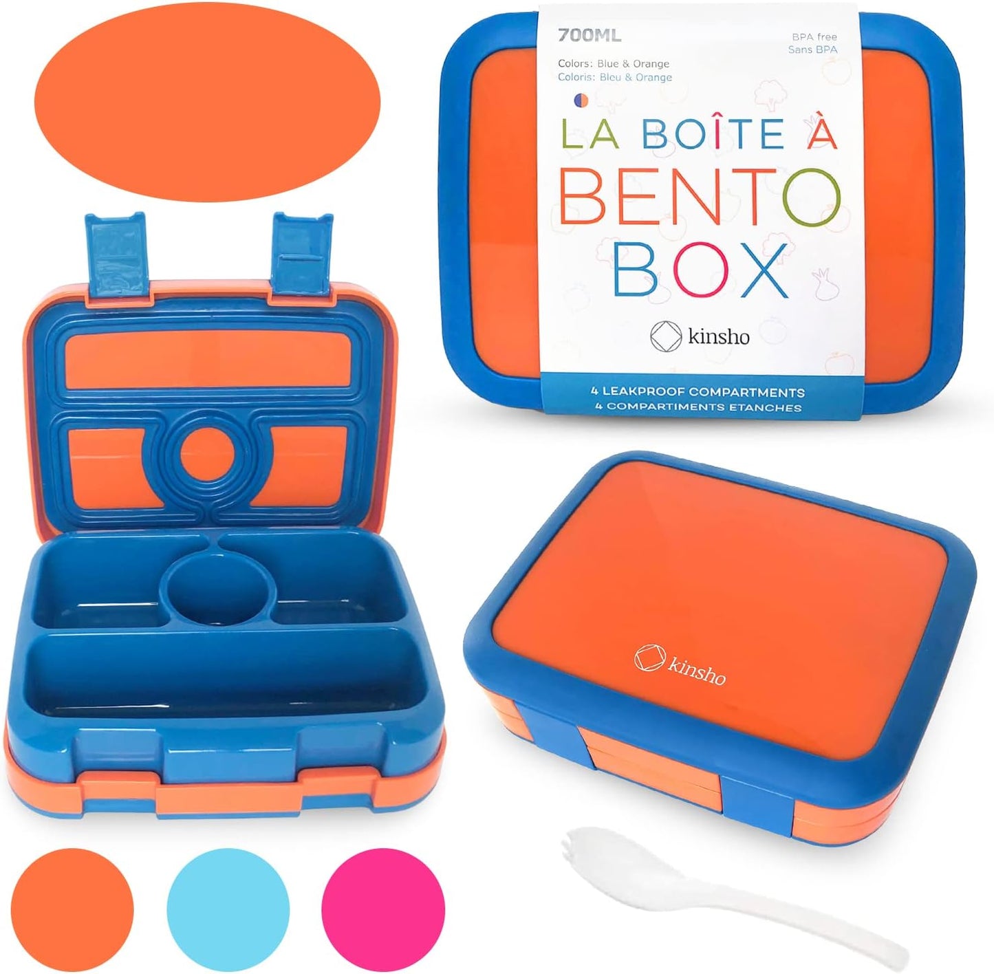 Kids Lunch Box - Bento Box for Boys Toddler Daycare, 4 Portion Sections with Lid, Snack Container Pre-School Kid Lunches Toddlers Removable Tray BPA Free, 3+ Years Old, Blue Rocket Dinosaur