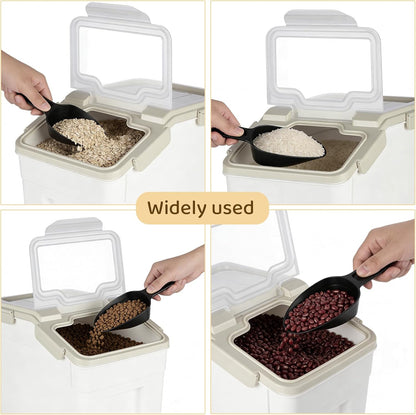 Rice Storage Container 25 lbs, Grey, 2 Pack | Airtight, with Wheels, Locking Lid, Measuring Cup Included, for Flour Sugar Grain Cereal