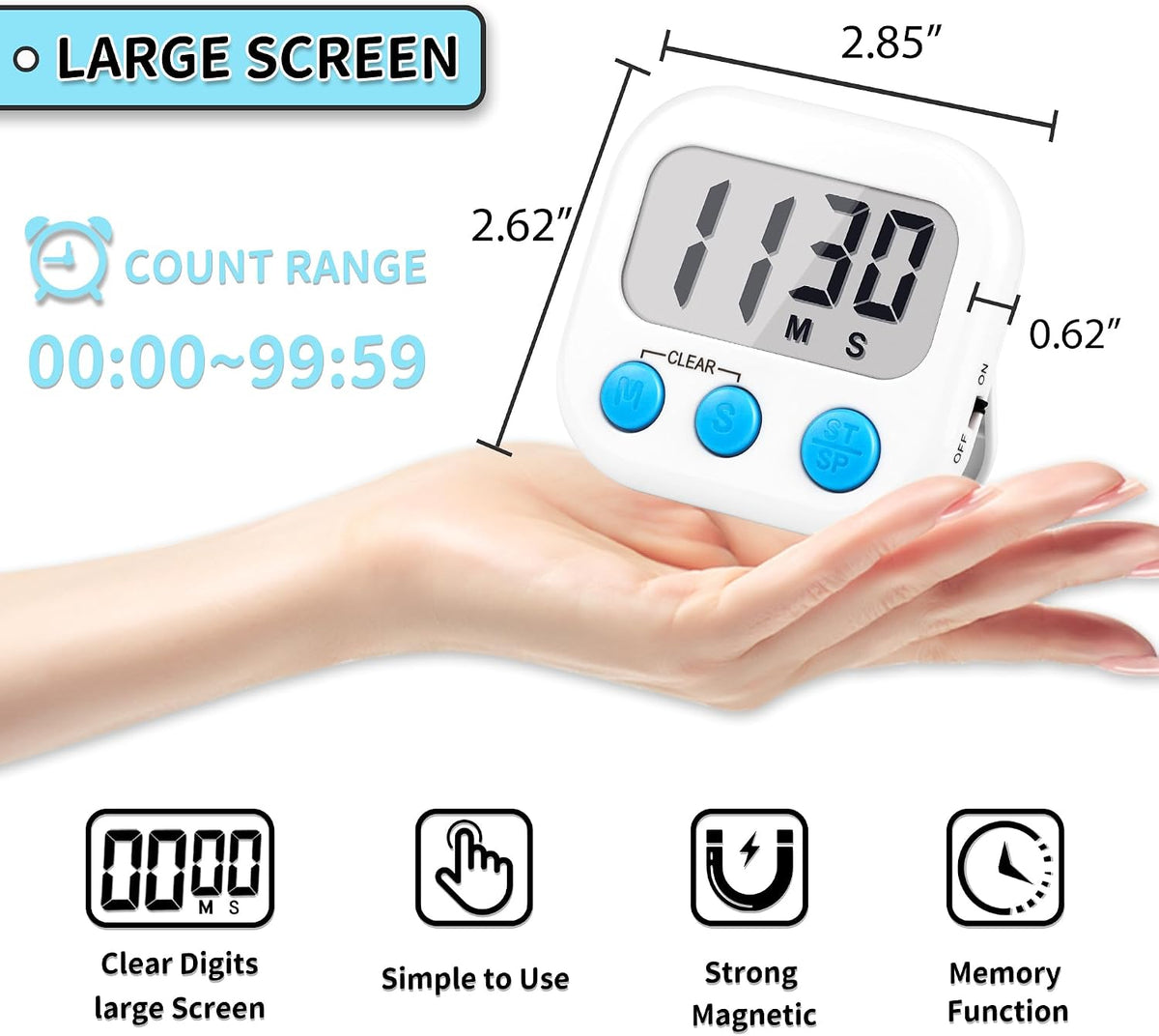 Timer for Kids Digital Kitchen Timers for Cooking- White Pink