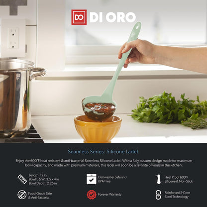 DI ORO Silicone Ladle - Soup & Serving, 600F Heat Resistant, Black