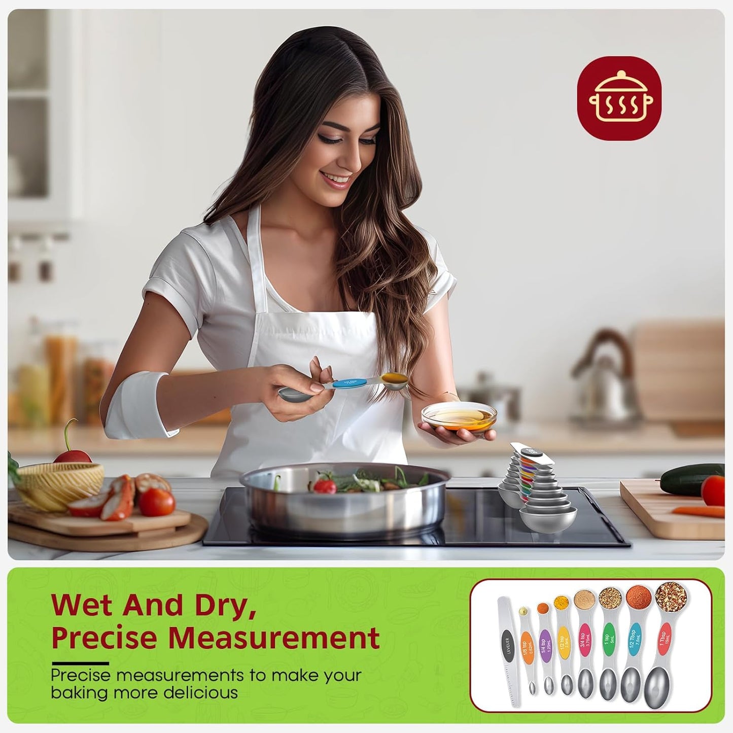 Magnetic Measuring Cups and Spoons Set304 Stainless Steel Dual Scale Set of 15, Strong N52 Magnetic Nesting Design with Leveler, for Dry&Liquid Ingredients, Dishwasher Safe(Colorful)