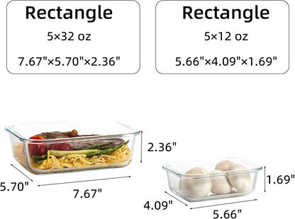 C CREST Airtight Food Storage Glass Containers with Locking Lids- 5 Large (32oz) and 5 Small (12oz), Leak-proof