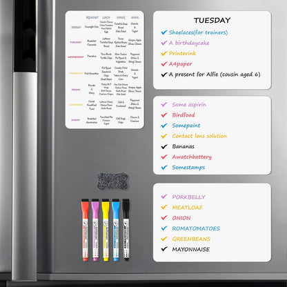 Magnetic Whiteboard for Fridge, 20" x 13" Dry Erase Board Set with Markers & Eraser, Strong Magnet & Stain-Resistant Surface, Fridge Calendar for Notes, Grocery List, Meal Planning & Family Schedule