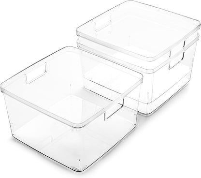 BINO | Plastic Bins, Large - 2 Pack | THE LUCID COLLECTION | Multi-Use| Built-In Handles | BPA-Free | Clear Storage Containers | Fridge Organizer | Pantry & Home Organization