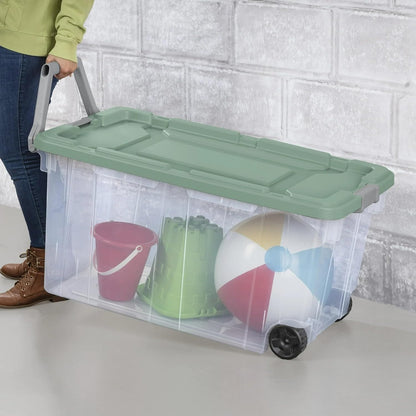 160 Quart Extra Large Wheeled Storage Boxes 2 Pack, Clear Plastic Bins with Latching Lids, Durable Rolling Containers for Garage & Home Organization