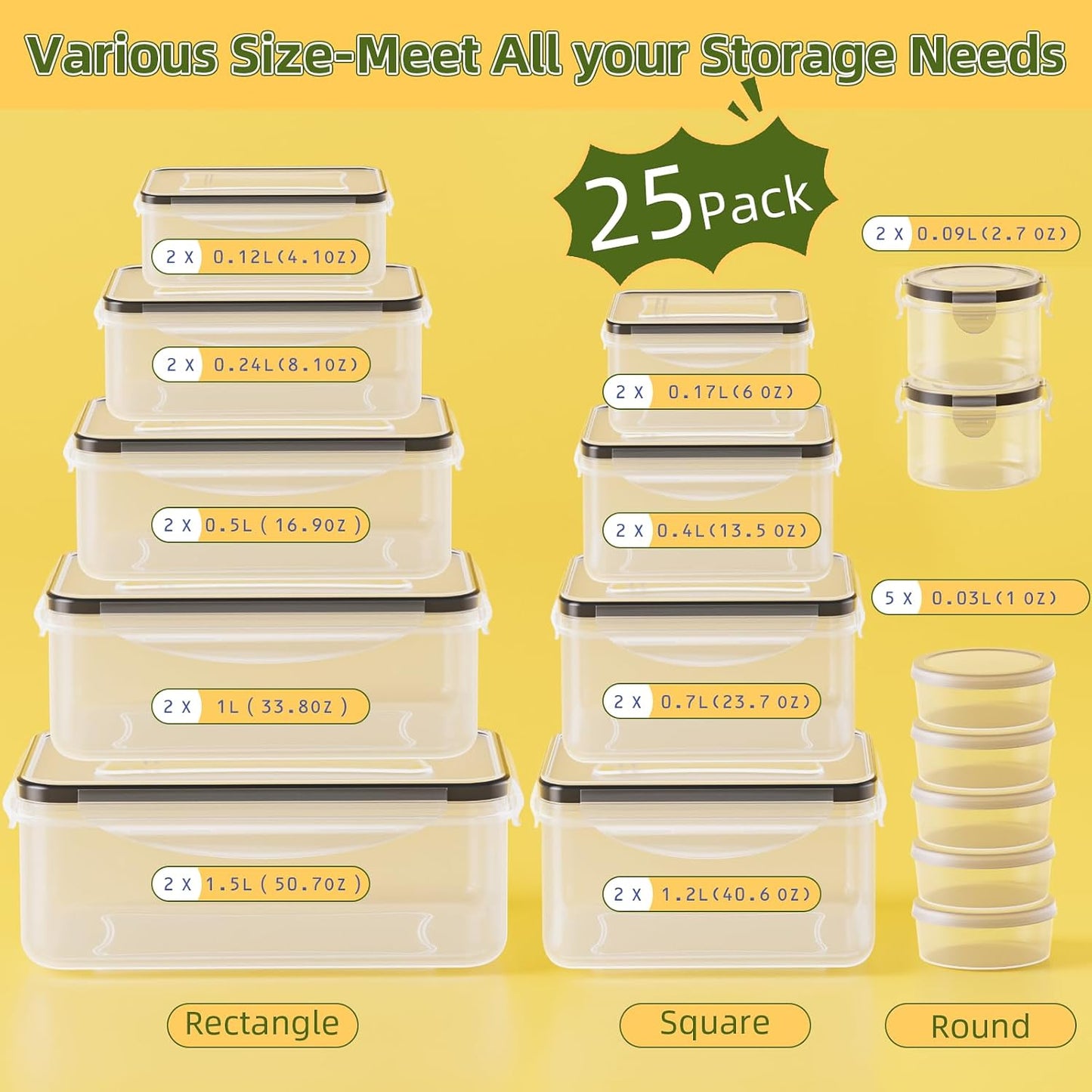 62 PCS Large Food Storage Containers with Lids Airtight (31 Lids &31 Containers) - Leakproof Meal-Prep Containers for Kitchen Storage Reusable Plastic Microwave/Dishwasher Safe with Labels & Pen