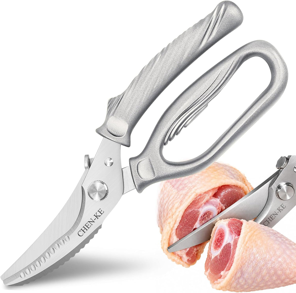 CHEN-KE Rust Resistant Heavy Duty Multipurpose Kitchen Shears-Grey