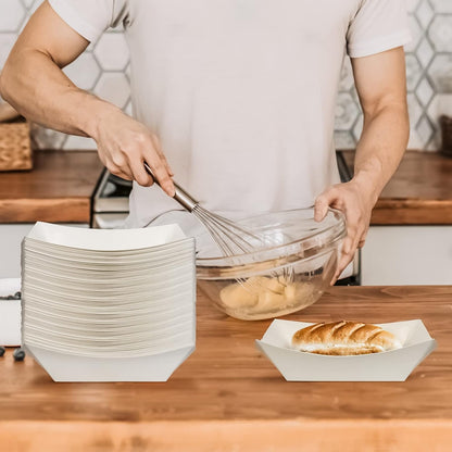 100 Pack 2lb Paper Food Trays, Heavy-Duty Paper Food Boat Disposable Serving Basket Tray for French Fries Nachos Snack Hot Dog Taco BBQ Popcorn Party Picnic Wedding Party (Brown)