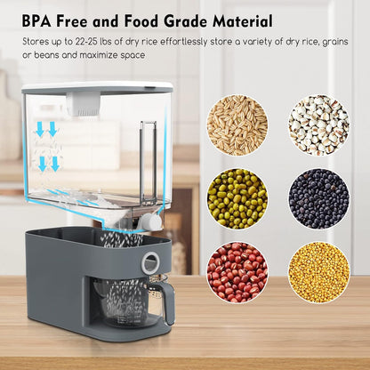 Rice Dispenser,22Lbs-25Lbs Rice Container with Measuring Cup, Upgraded Lid Time Dials & Built-in Fresh Box Rice Container Storage for Home Kitchen Pantry Stores Rice - White Capacity 22Lbs-25Lbs