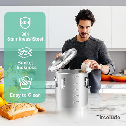 25lb Stainless Steel Containers with Lids, 12L/3.1gal 304 Stainless Steel Storage Containers, Metal Bird Seed Storage Container for Rice Flour Sugar Grain Coffee Bean Kitchen Jar