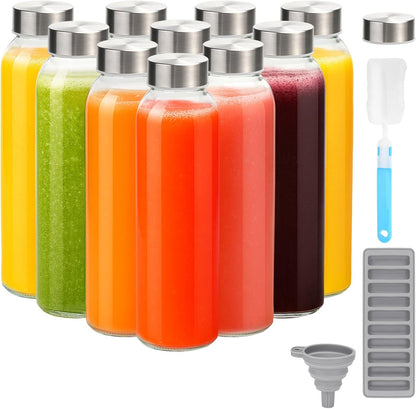 Zukro Glass Juice Bottles with Lids for Juicing 18 oz, Reusable Clear Glass Water Bottles with Stainless Steel Airtight Cap for Refrigerator, 100% Leak Proof Drinking Jar, BPA Free, Set of 6