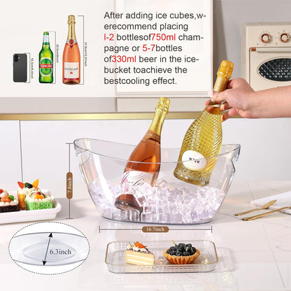 Ice Bucket 2 PCS, Ice Buckets for Parties, Clear Acrylic Beverage Tub, Mimosa Bar Supplies Drink Bucket for Wine, Champagne, Beer, 5.5L Large Ice Bucket (16.5x7.3x6.8 in)