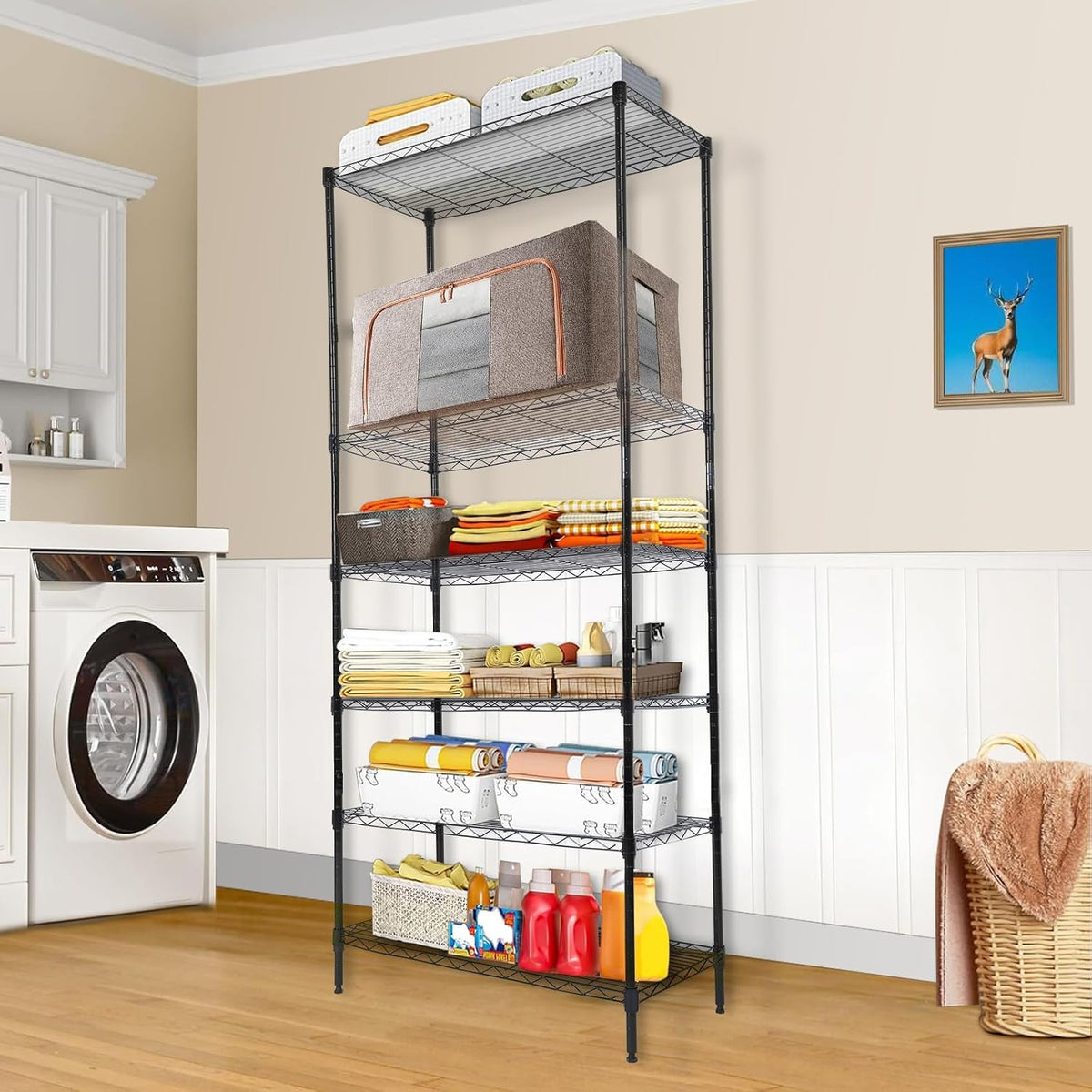 Whitmor 2-Wire Shelving Unit, Metal Storage Shelves, Stacking Shelf with Basket, Easy Assembly Home Organizer for Pantry, Kitchen, Garage, Plant