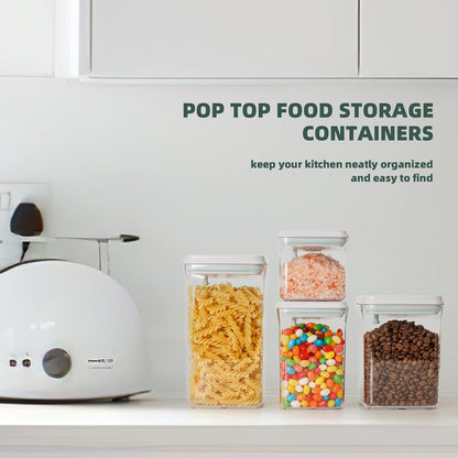 Airtight Food Storage Containers, 4-Piece Set, 1.3-3.5 Qt, Pop-Top Lids | Clear Stackable Pantry Jars for Flour, Sugar, Cereal, Oats, Pasta, Snacks, Baking Ingredients and Small Kitchen Organization