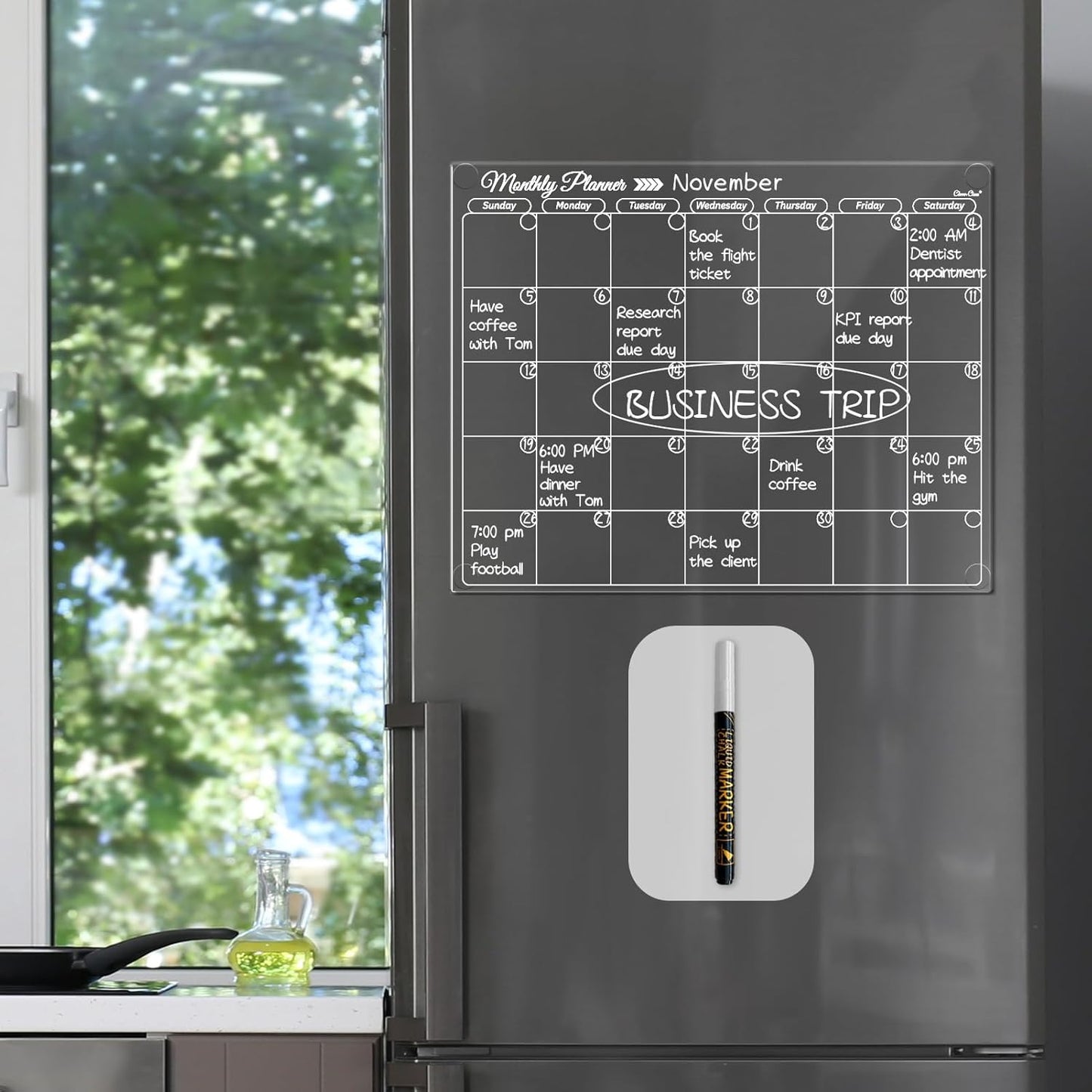 Clear Non-Magnetic Meal Planner Set for Fridge - Dry Erase Transparent Menu and List Board - Sticks to Wall, Glass, Door, Any Smooth Surfaces