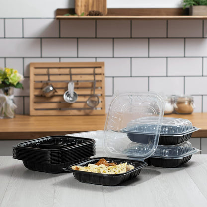 Karat Premium PP Hinged Container [150 ct], Take Out Food Containers - Case (9"x9", 3 compartments)