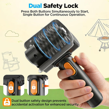 Electric Grill Brush with Dual Safety Lock - Ideal Gift for Men Dad Husband, Professional BBQ Cleaner with Submersible 304 SS Head, Splash-Proof Scrubber for Outdoor Grill (Blue Button)
