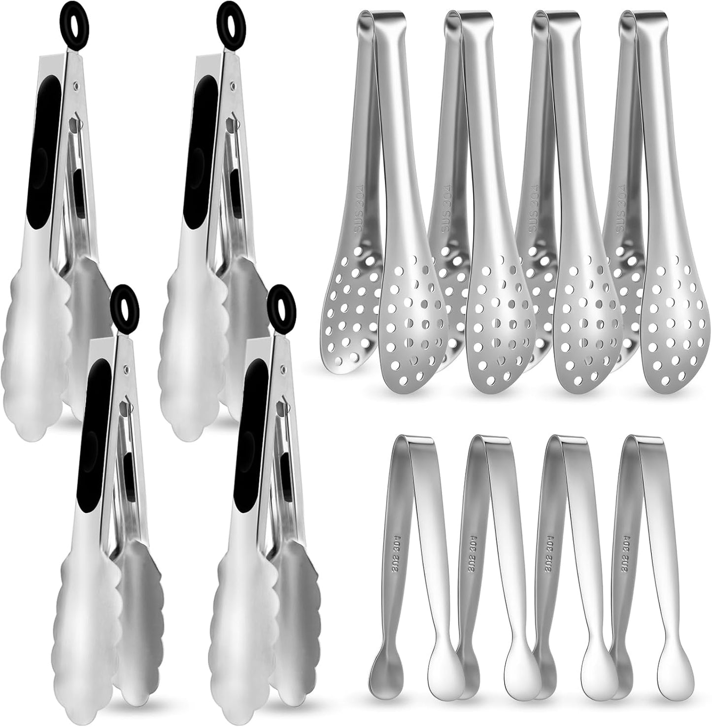 Chengu 12 Pack Stainless Steel Kitchen Tongs 7/9/12 Inches Food Serving Tongs Non Stick Cooking Clips for Kitchen Cooking Barbecue Buffet Wedding Family Gathering Grill Salad
