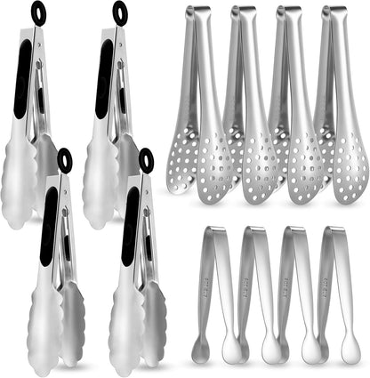 Chengu 12 Pack Stainless Steel Kitchen Tongs 7/9/12 Inches Food Serving Tongs Non Stick Cooking Clips for Kitchen Cooking Barbecue Buffet Wedding Family Gathering Grill Salad