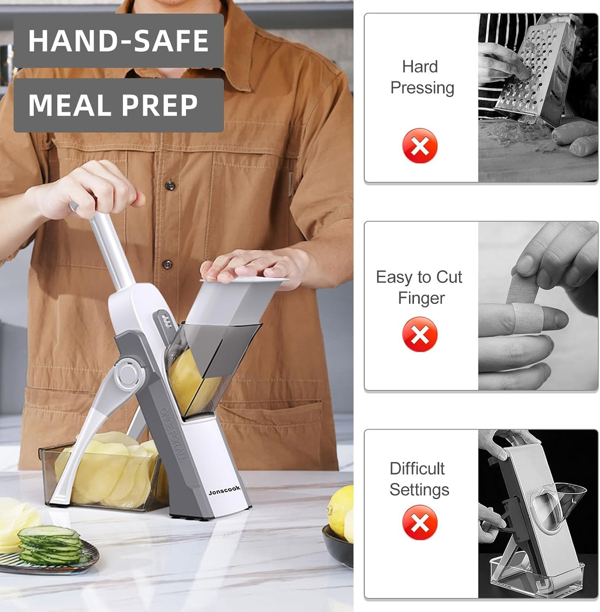 7-in-1 Safe Mandoline Slicer for Kitchen, Vegetable Slicer with Container