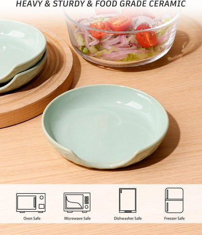Ceramic Spoon Rest with Egg Cracker, Reactive Glaze Blue