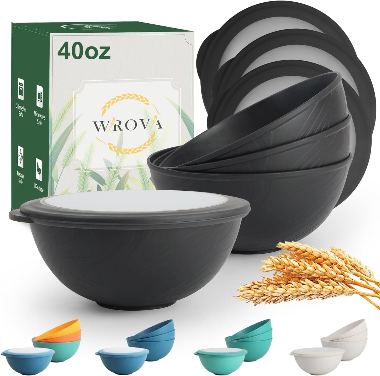 Wrova Wheat Straw Bowls for Kitchen set of 6,Anti-Scald Thick Soup Bowls 40oz,Microwave and Dishwasher Safe Bowl Sets, Unbreakable Cereal Bowl Sets. Vibrant Series