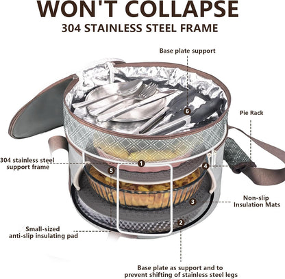 Pie Carrier With A Lid And Handle, With A Hard Edge That Won'T Collapse, Round Insulated Casserole Carrier,It Is Suitable For The Safe Transportation Of Cold And Hot Food (Red)