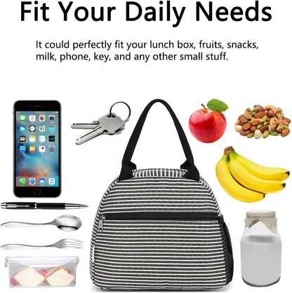 GYEUKHAM Lunch Bag Women, Lunch Box for Adult Men Kids Girls, Small Cute Lunchbox Tote Large Capacity Insulated Lunch Container Cooler for Work School Picnic Travel, Black White Stripes