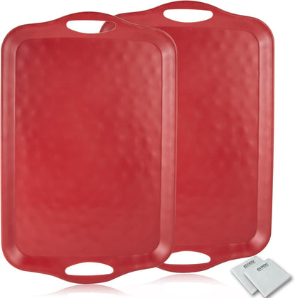ECOIOU Extra Large Serving Tray with Handles, 20x13 inch, Set of 2 Melamine Platters for Serving Food, Turkey, Cookie, Rectangular Trays for Eating, Raised Dots Matt Finished, Dishwasher Safe, White