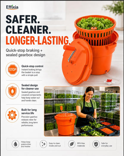 Commercial Salad Spinner - 3 Gallon Large Capacity Lettuce Dryer with 10 Ft Drain Hose & Stop Valve, 12Qt Manual Vegetable Spinner for Restaurants, Catering and Meal Prep