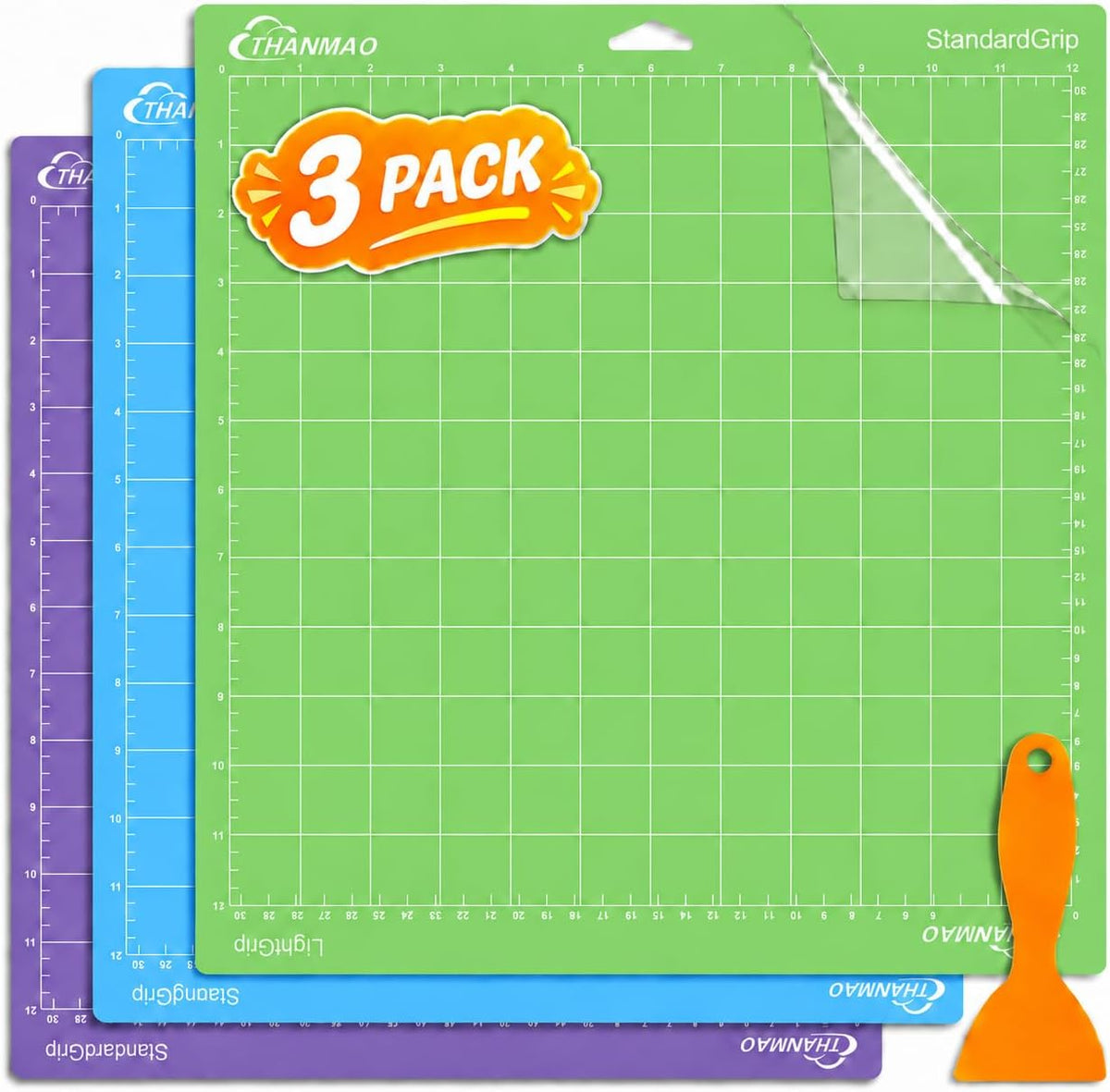 THANMAO Standard Grip Cutting Mat 3 Pack,12"x12" Standard Grip Cutting Mats for Cricut Maker 3//Explore 3/Air 2/Air/One，Replacement Accessories Card for HTV/Cardstock/Paper/Adhesive Vinyl