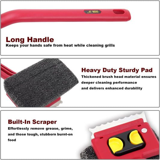 Grill Brush Bristle Free with Scraper,Grill Cleaner Brush with 2 Replacement Heads and Heat Resistant Gloves,Safe Grill Brush for Outdoor Grill,BBQ Grill Brush for Any Grill